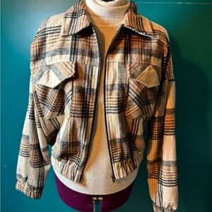 Mine Plaid Bomber Jacket in Brown and Cream